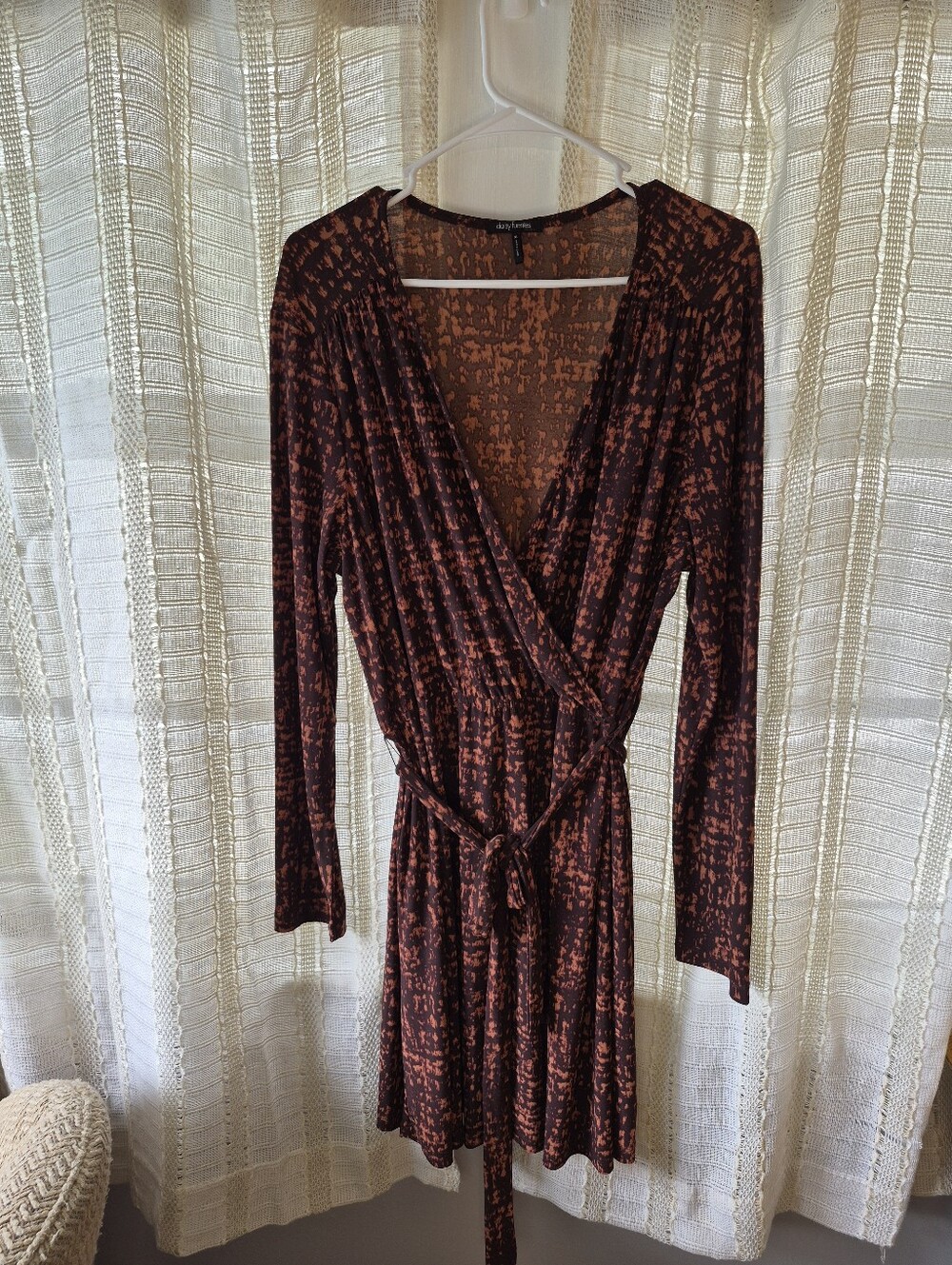 Daisy Fuentes Brown and Black Long Sleeve Stretchy Wrap Dress Size XL